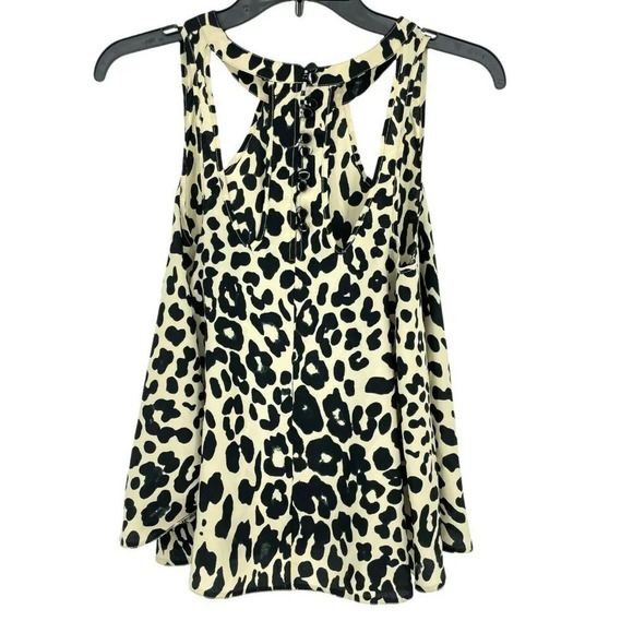 ASOS Tank Top Womens 6 Black Cream Leopard Print Sleeveless Cut Out Flare Halter - Picture 2 of 8